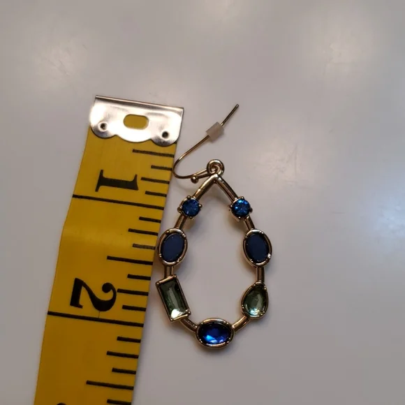 Jewel tones blue, green gold, beautiful earrings NEW - Picture 5 of 5